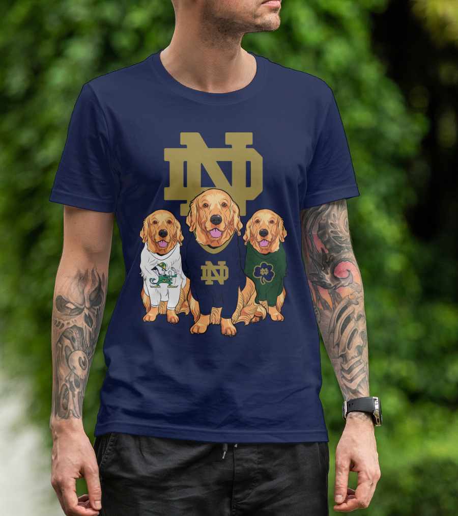 Notre Dame Golden Retrievers Nd Logo Irish Clover T-Shirt