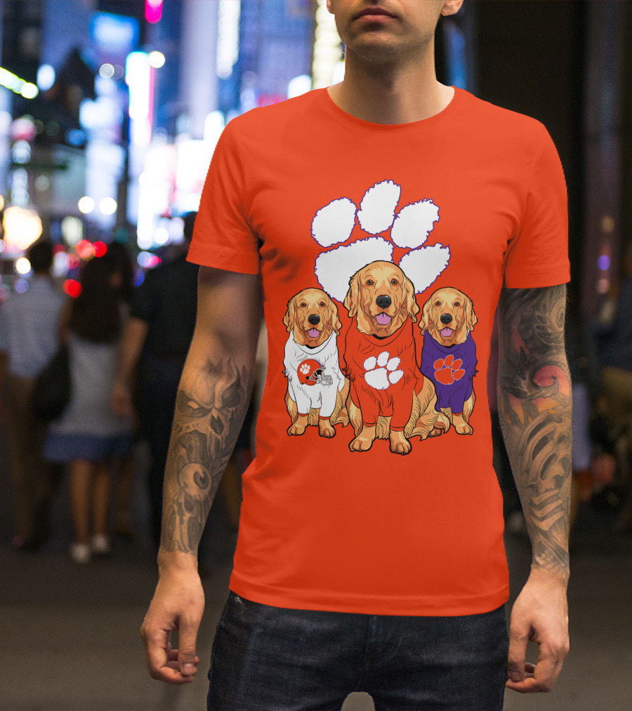 Clemson Tigers Golden Retrievers Trio T-Shirt