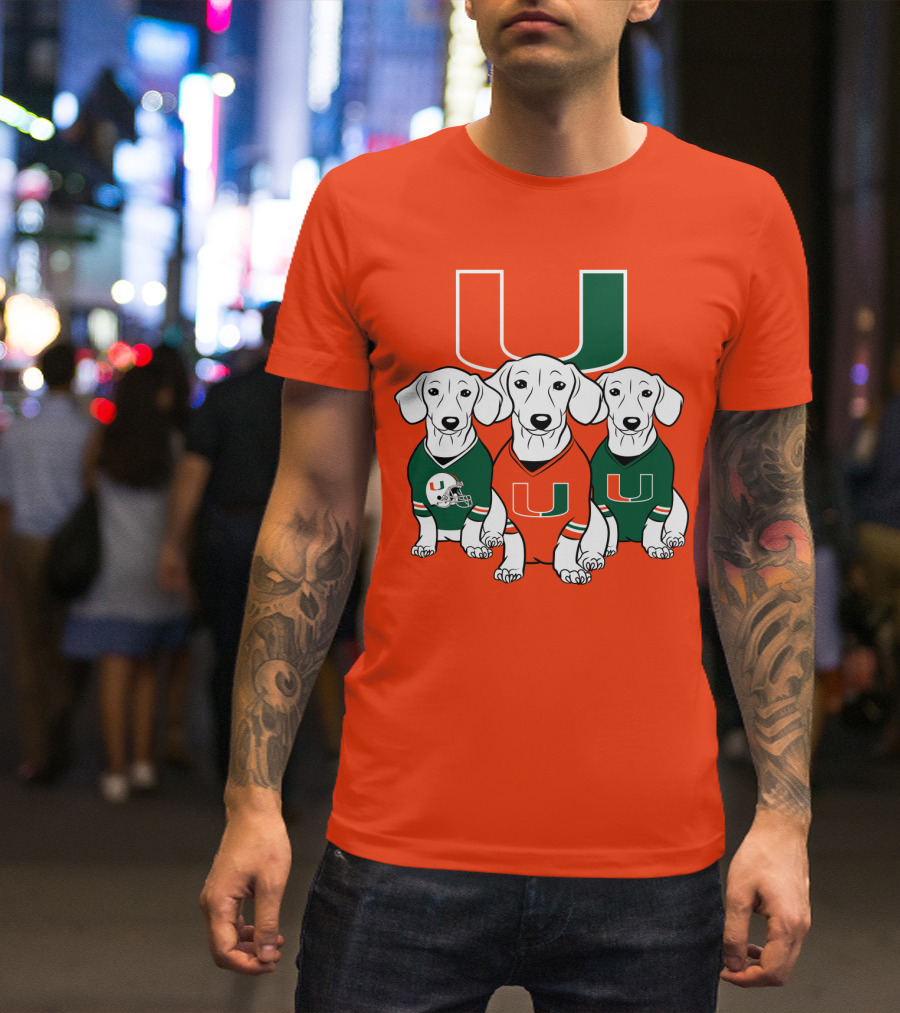 Miami Hurricanes U Logo With Dogs In Team Jerseys T-Shirt