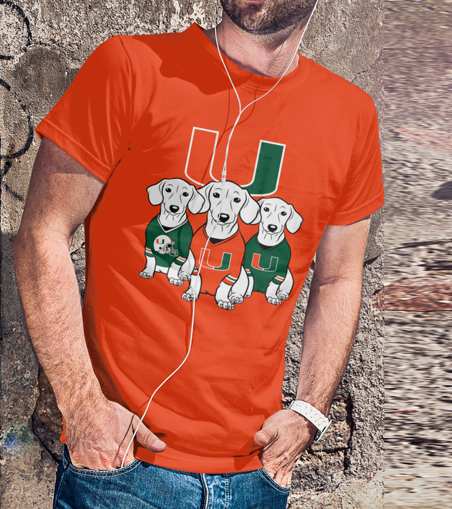 Miami Hurricanes U Logo With Dogs In Team Jerseys T-Shirt