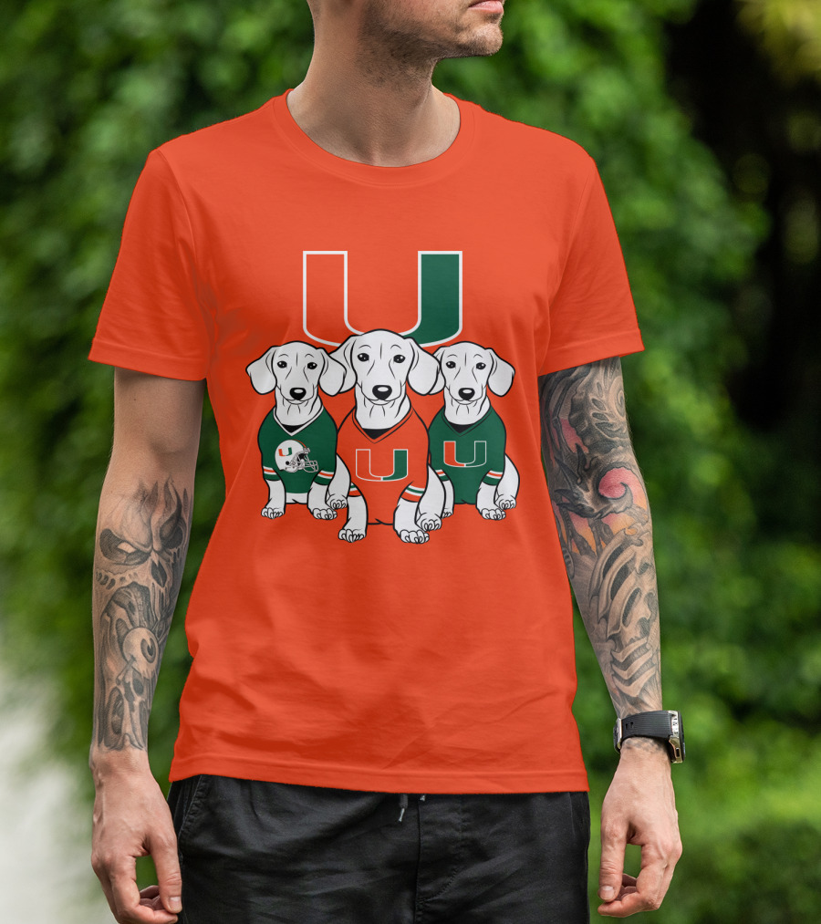 Miami Hurricanes U Logo With Dogs In Team Jerseys T-Shirt