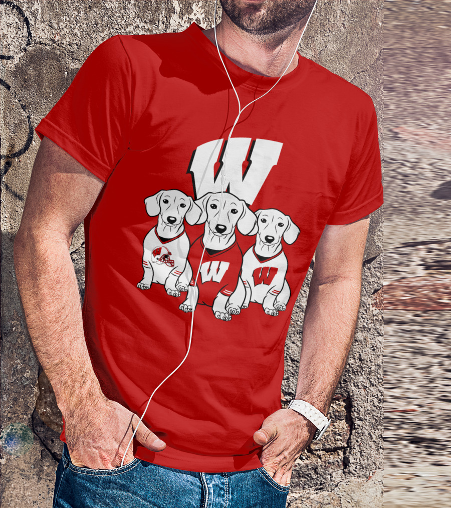 Wisconsin W Dachsund Trio Football Helmets And Jerseys T-Shirt