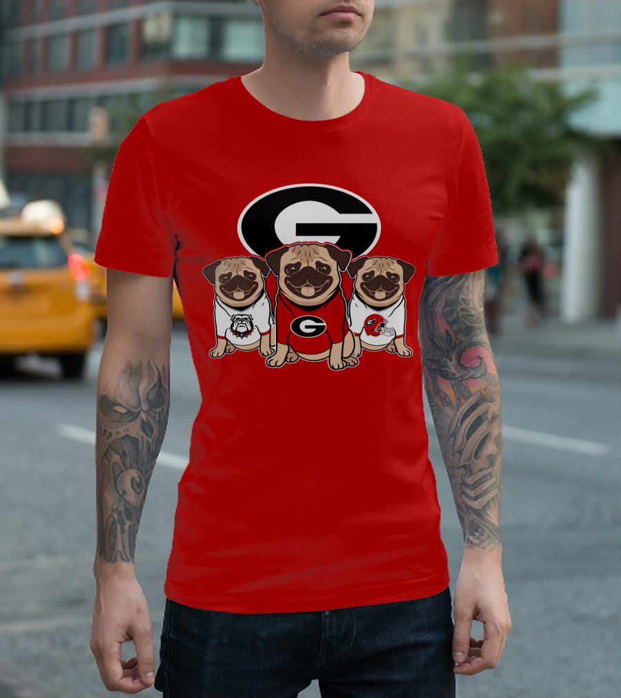 Georgia Bulldogs Pug Dogs Football Fan T-Shirt