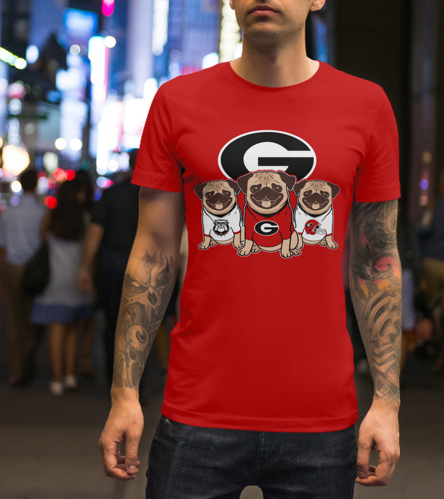 Georgia Bulldogs Pug Dogs Football Fan T-Shirt
