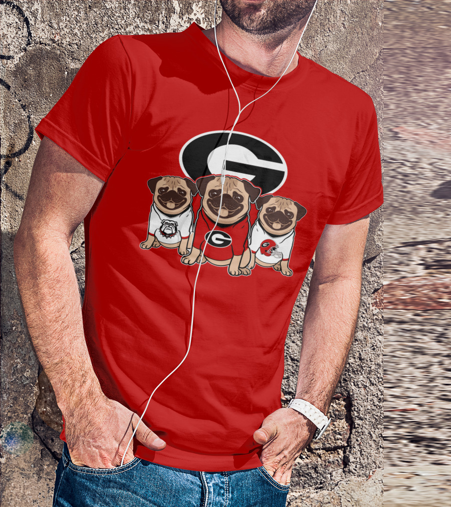 Georgia Bulldogs Pug Dogs Football Fan T-Shirt