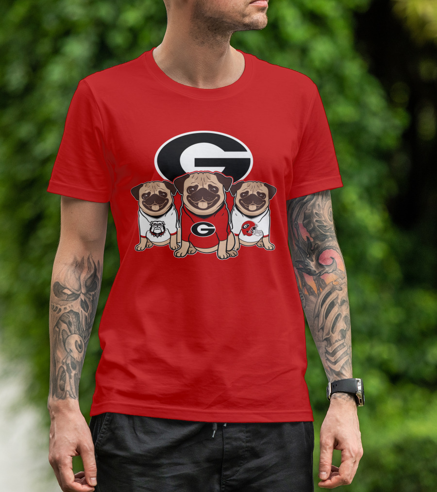 Georgia Bulldogs Pug Dogs Football Fan T-Shirt