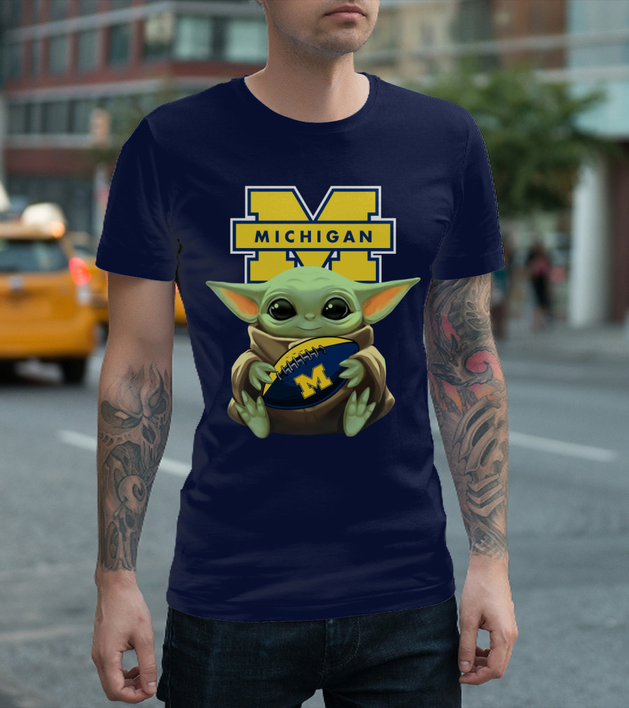Michigan Wolverines Baby Yoda Football T-Shirt
