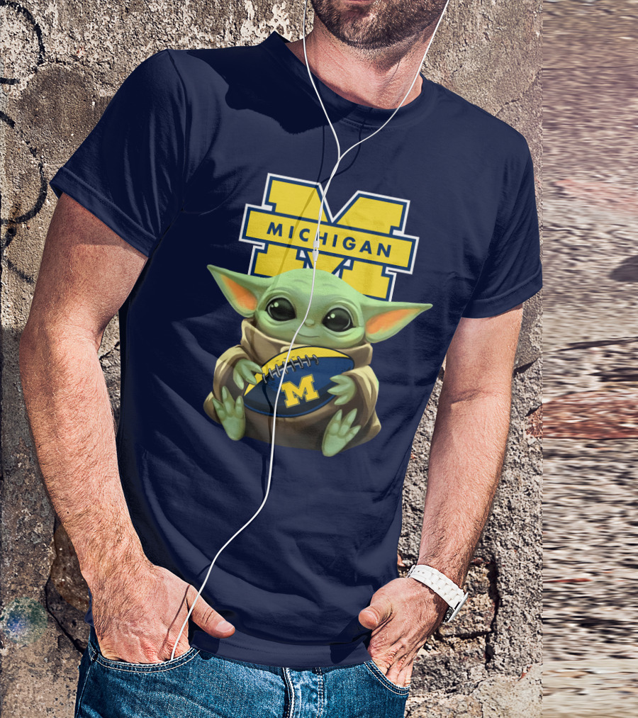 Michigan Wolverines Baby Yoda Football T-Shirt