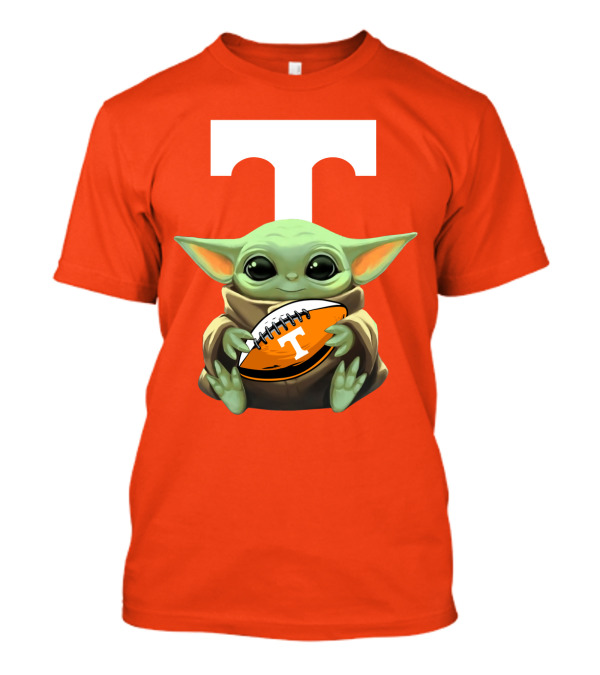 Baby Yoda Holding Tennessee Volunteers Football Ball T-Shirt