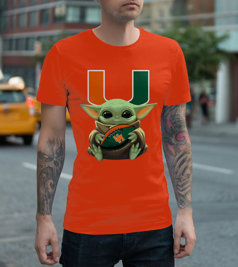 Baby Yoda Miami Hurricanes Football Fan T-Shirt