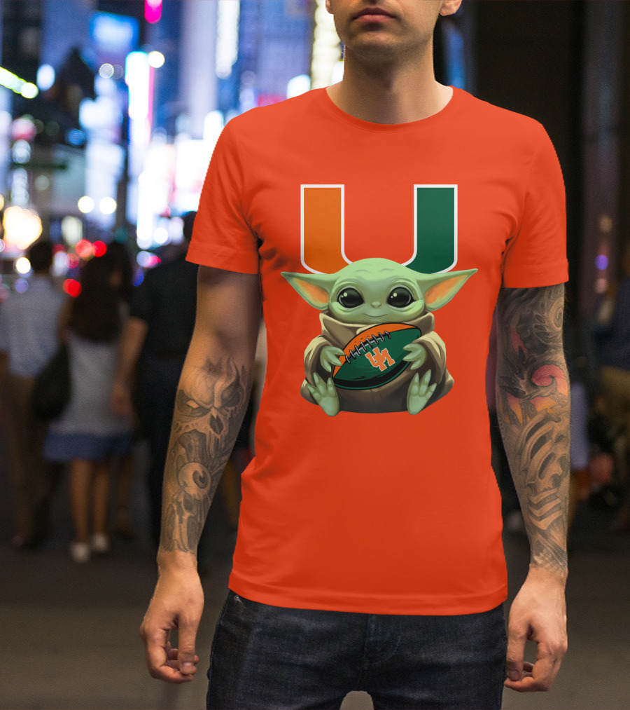 Baby Yoda Miami Hurricanes Football Fan T-Shirt