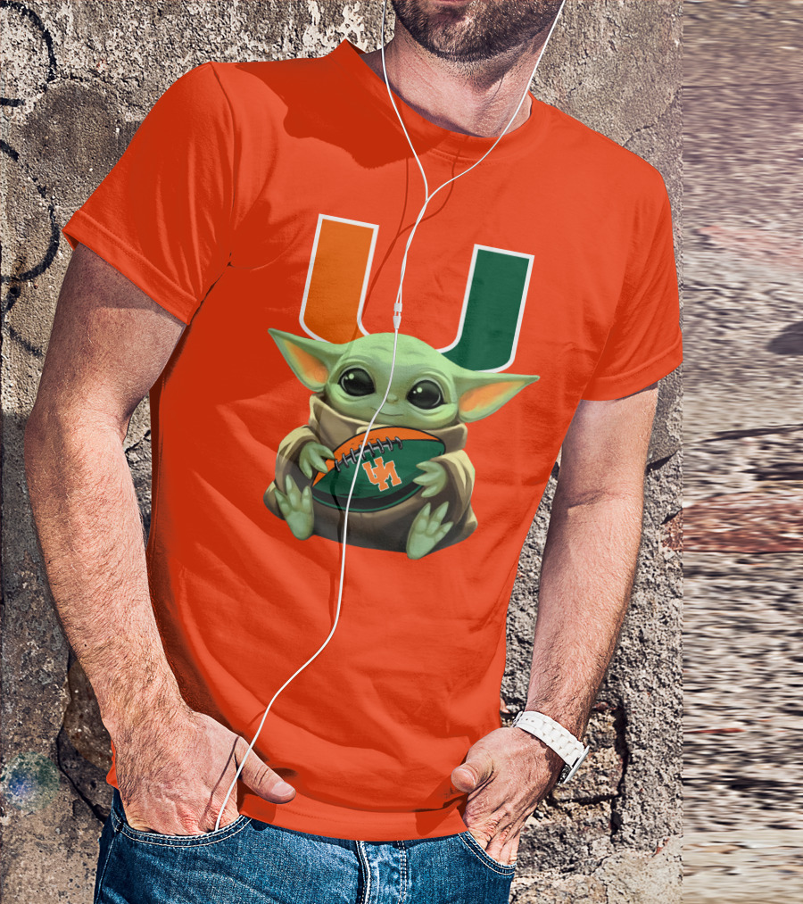 Baby Yoda Miami Hurricanes Football Fan T-Shirt