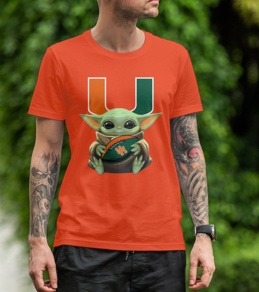 Baby Yoda Miami Hurricanes Football Fan T-Shirt