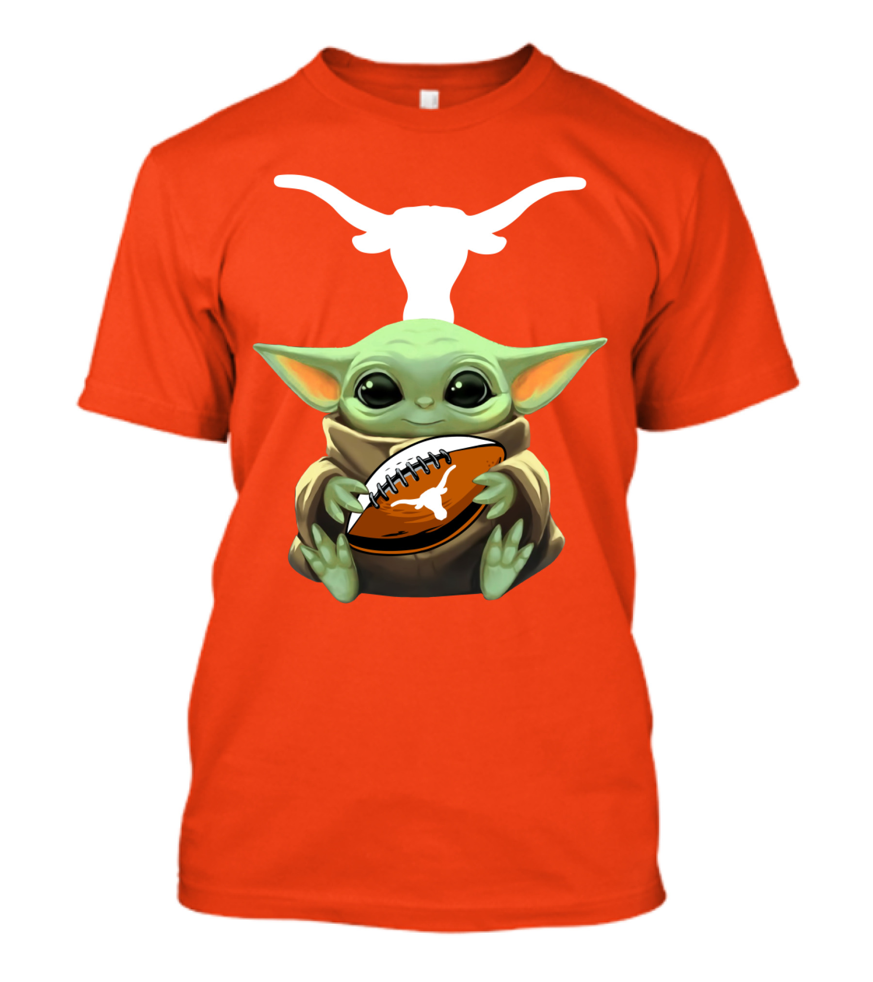 Baby Yoda Longhorns Football Logo Orange Background T-Shirt