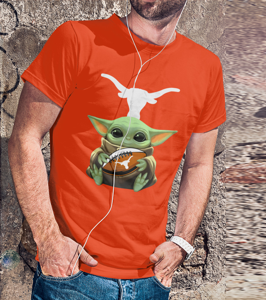 Baby Yoda Longhorns Football Logo Orange Background T-Shirt