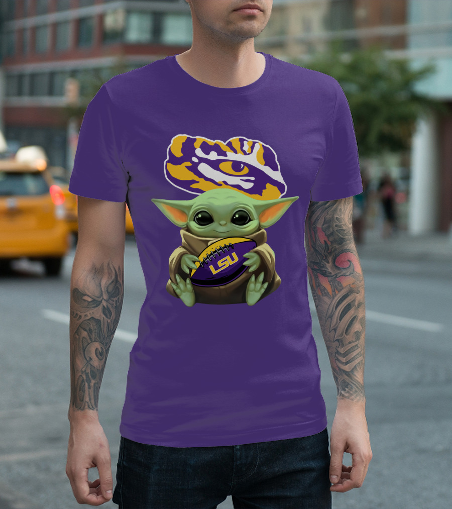 LSU Tigers Baby Yoda Football Fan T-Shirt