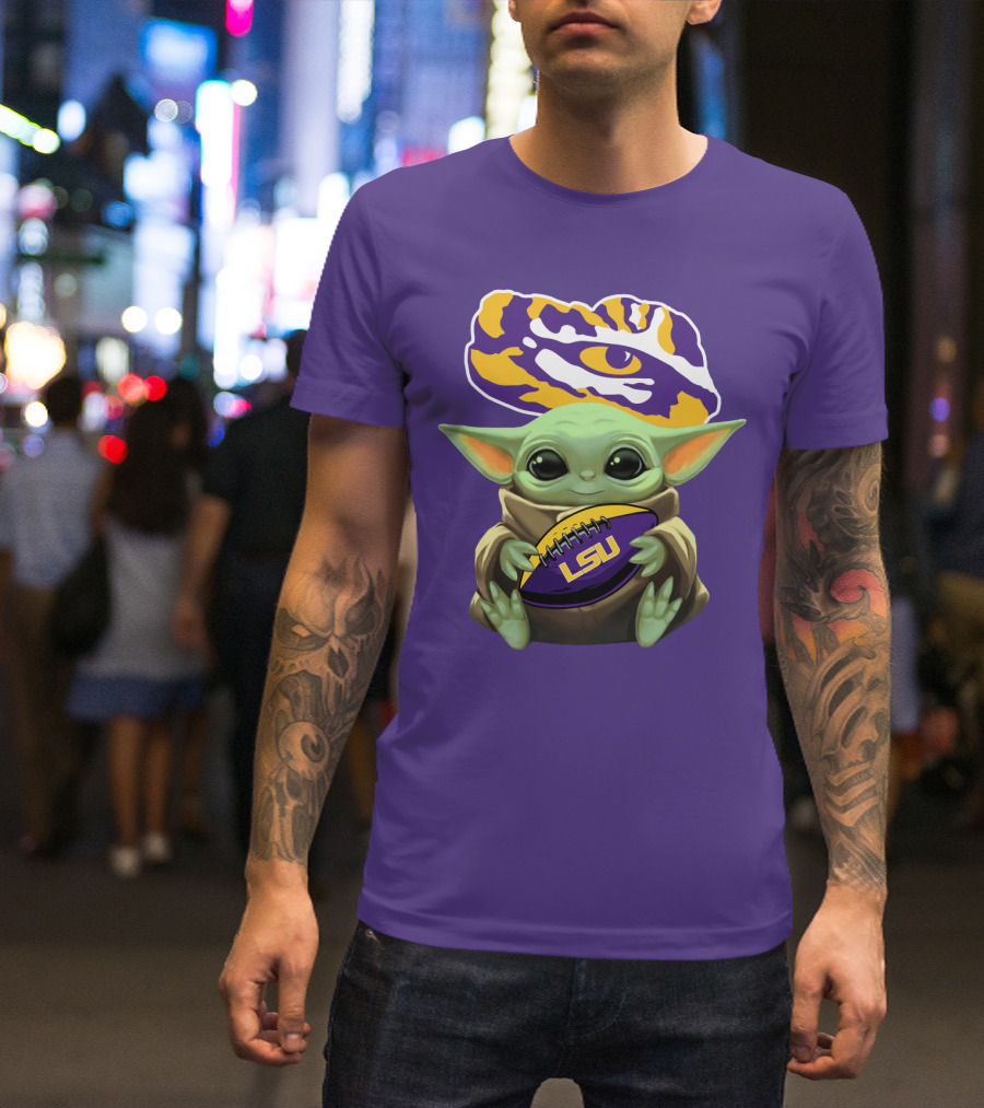 LSU Tigers Baby Yoda Football Fan T-Shirt