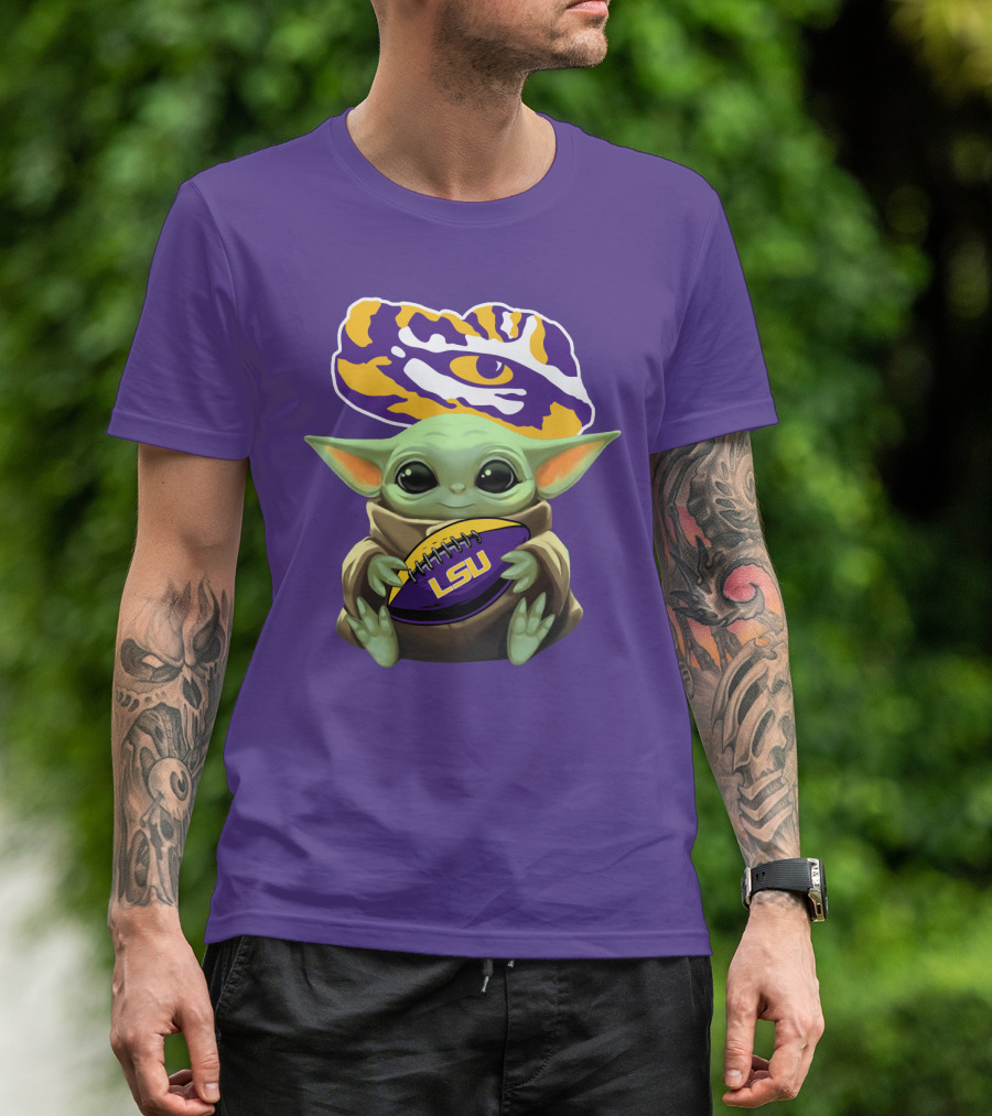 LSU Tigers Baby Yoda Football Fan T-Shirt