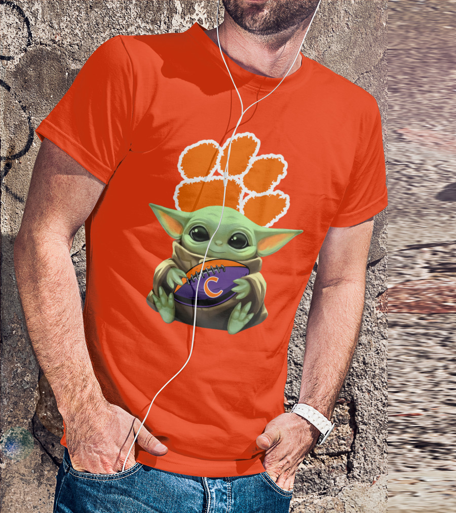 Clemson Tigers Baby Yoda Football Fan T-Shirt