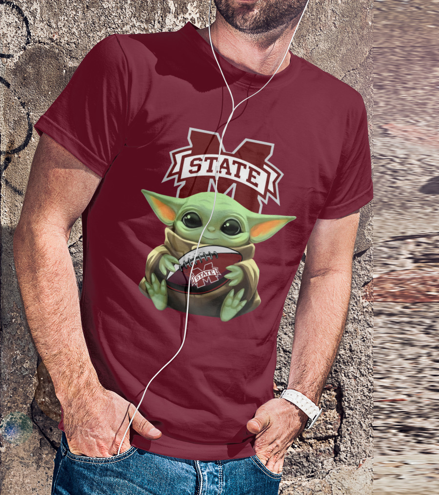 Baby Yoda Holding Mississippi State Bulldogs Football T-Shirt