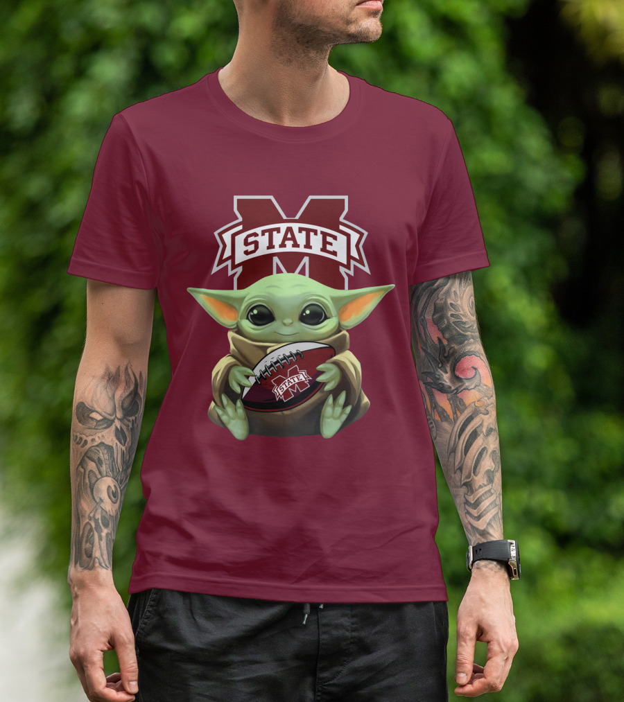 Baby Yoda Holding Mississippi State Bulldogs Football T-Shirt