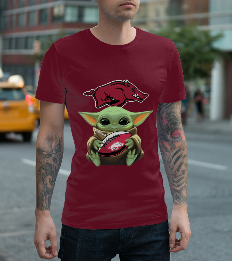 Arkansas Razorbacks Baby Yoda Football Fan T-Shirt