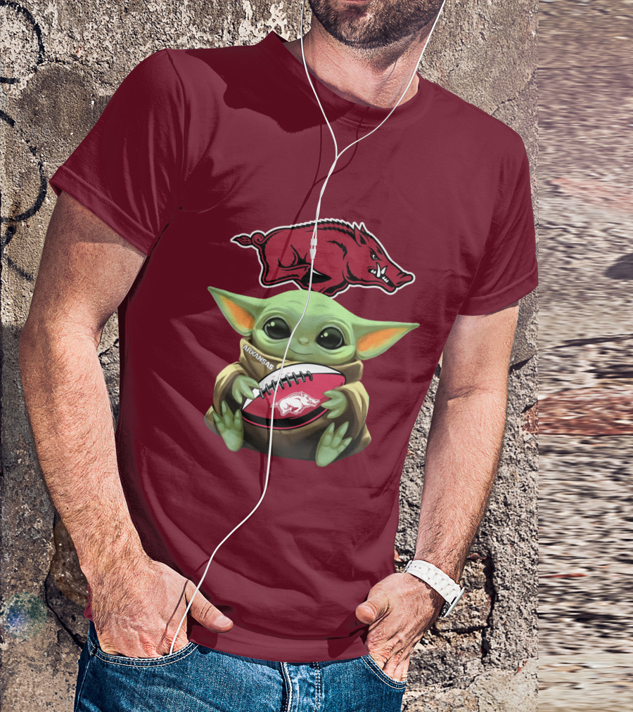 Arkansas Razorbacks Baby Yoda Football Fan T-Shirt