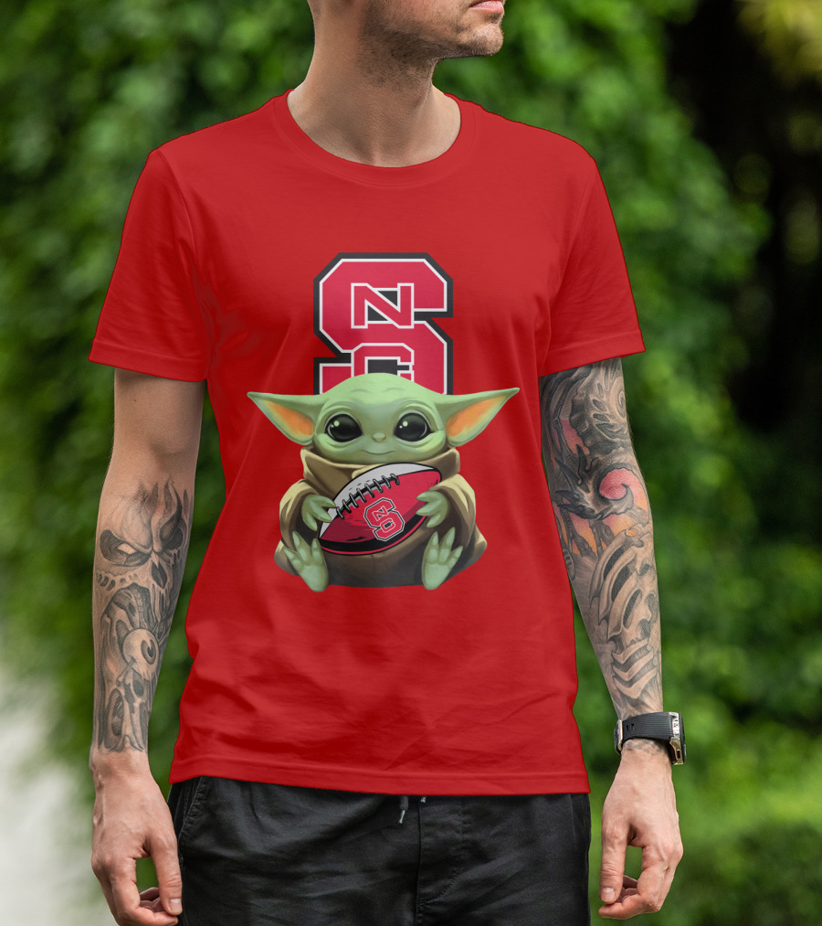 NC State Wolfpack Baby Yoda Football T-Shirt