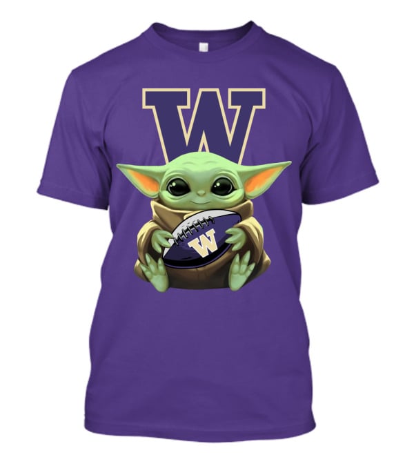 Baby Yoda Holding Washington Huskies Football W T-Shirt