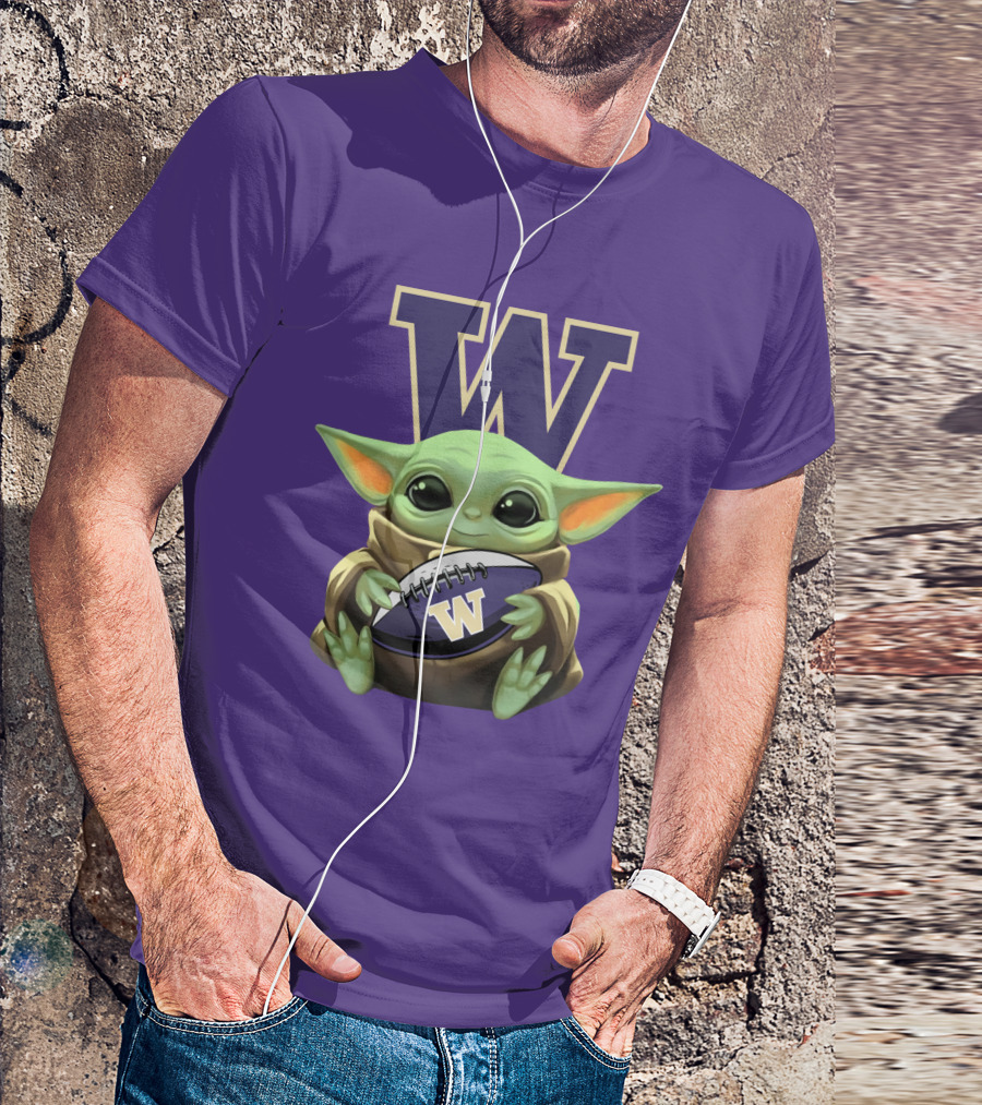 Baby Yoda Holding Washington Huskies Football W T-Shirt