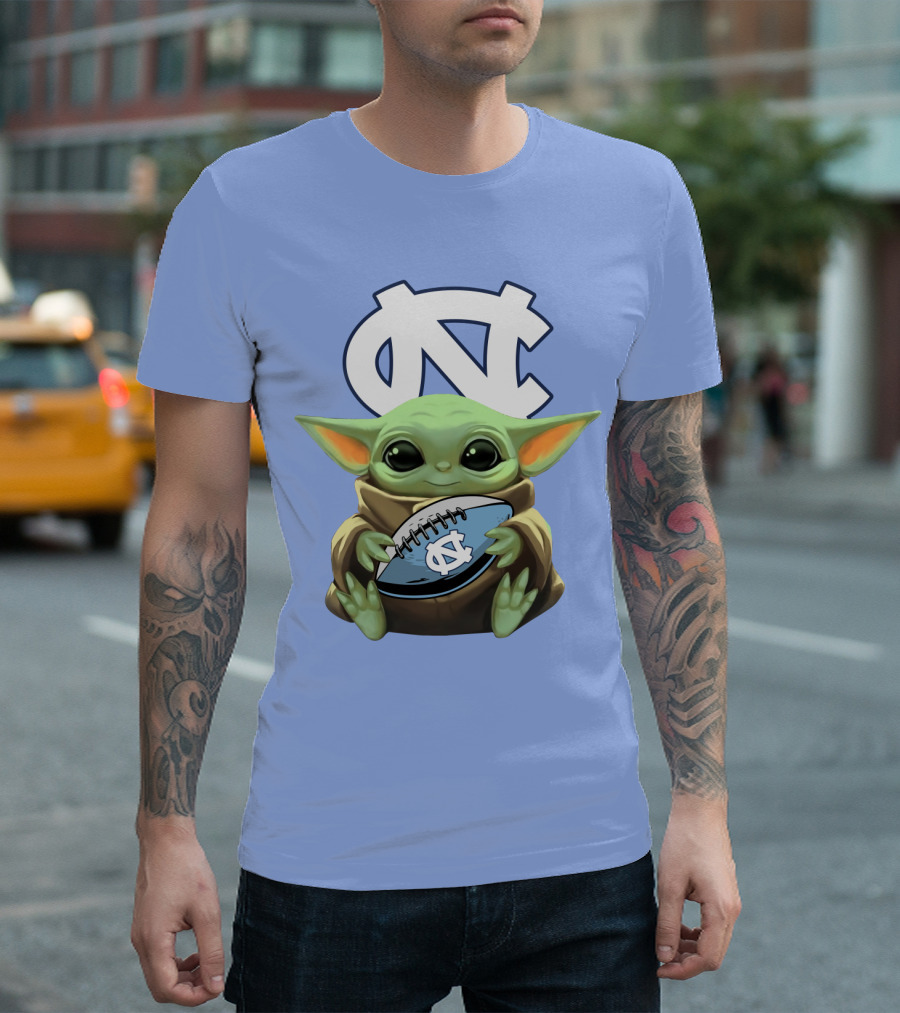 Baby Yoda UNC Tar Heels Football T-Shirt