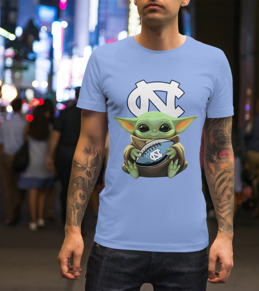 Baby Yoda UNC Tar Heels Football T-Shirt