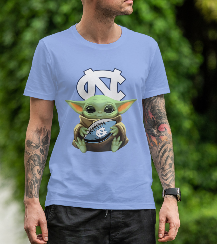 Baby Yoda UNC Tar Heels Football T-Shirt