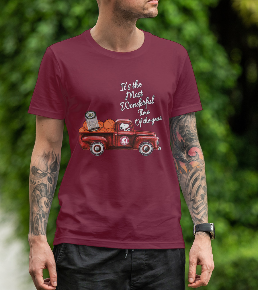 It's The Most Wonderful Time Of The Year Alabama Crimson Tide Basketball Snoopy RTJ Memorial Stadium Red Truck T-Shirt