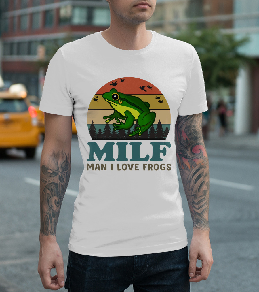 MILF Man I Love Frogs Vintage Sunset Forest Scene T-Shirt
