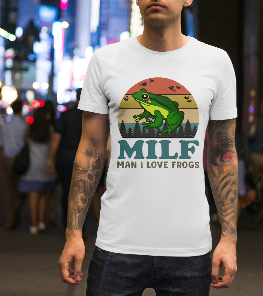 MILF Man I Love Frogs Vintage Sunset Forest Scene T-Shirt
