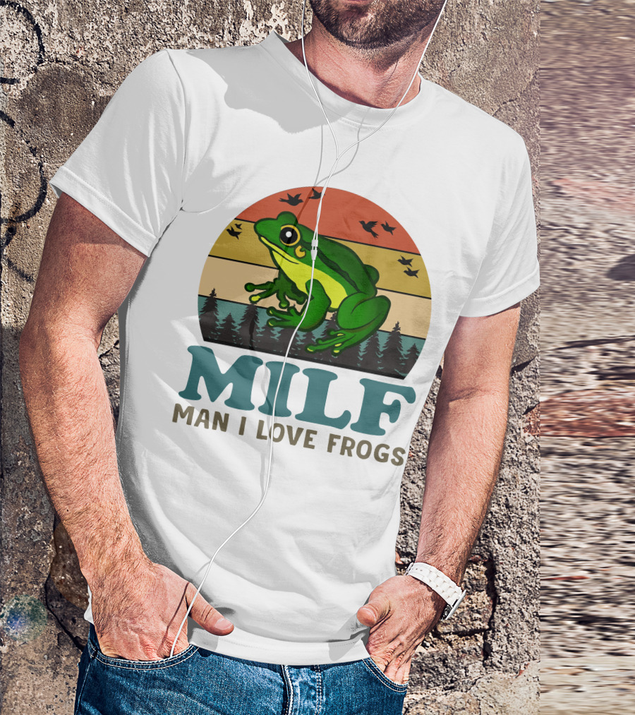 MILF Man I Love Frogs Vintage Sunset Forest Scene T-Shirt