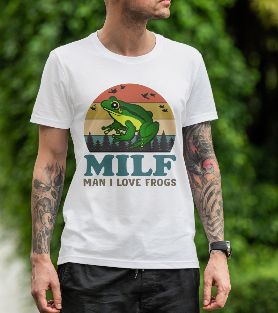 MILF Man I Love Frogs Vintage Sunset Forest Scene T-Shirt