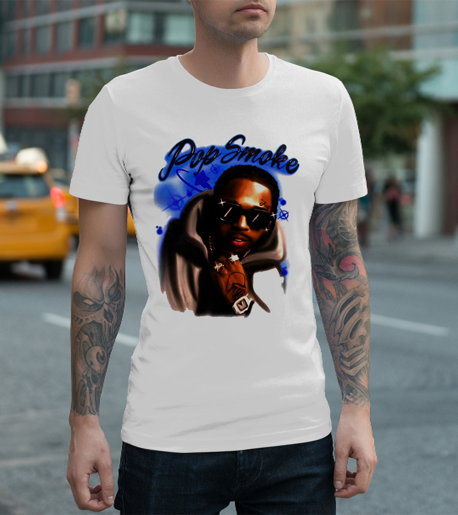 Pop Smoke Airbrush Blue Graffiti T-Shirt