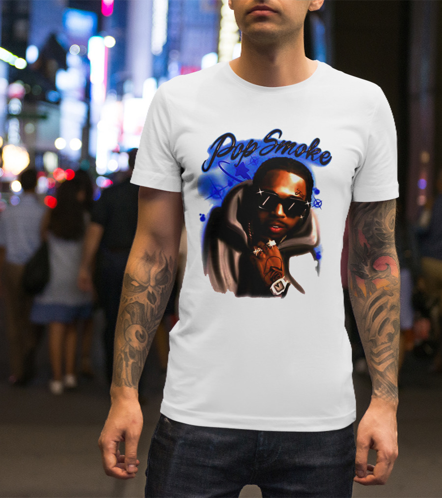 Pop Smoke Airbrush Blue Graffiti T-Shirt
