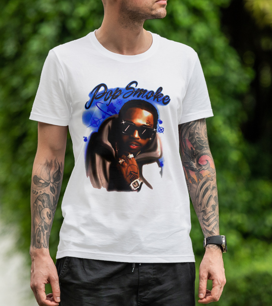 Pop Smoke Airbrush Blue Graffiti T-Shirt