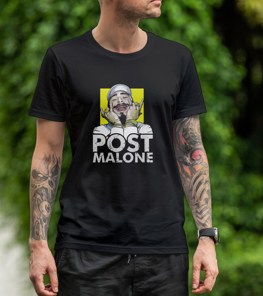 Post Malone Smiling In Yellow Background T-Shirt