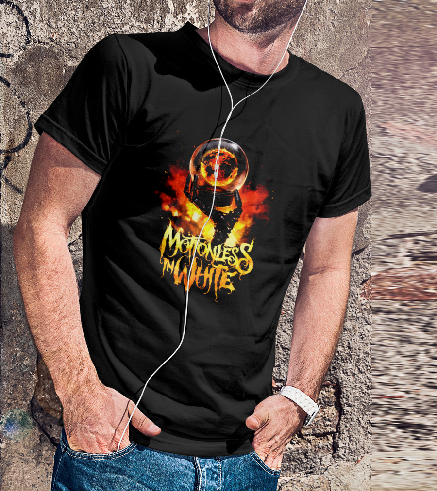 Motionless In White Fiery Hand Holding Globe T-Shirt