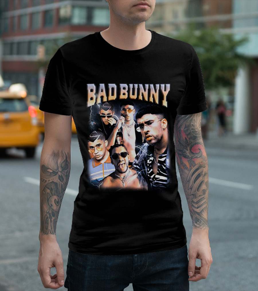 Bad Bunny Style Evolution Lightning Collage T-Shirt