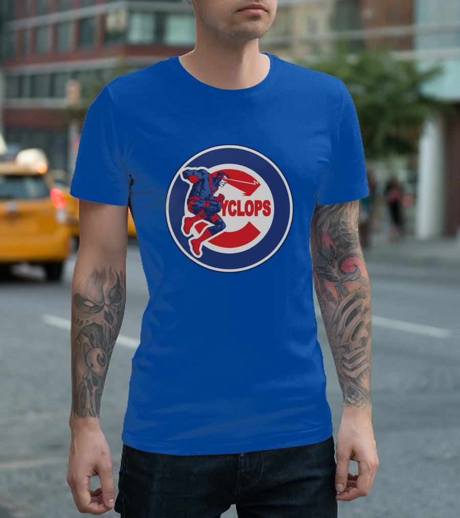 Chicago Cyclops MLB Superhero Logo Blue Background T-Shirt