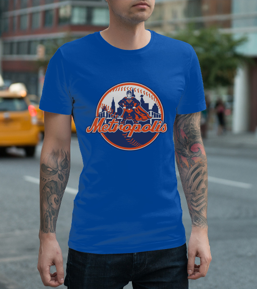 Metropolis Superman NY Baseball Skyline T-Shirt