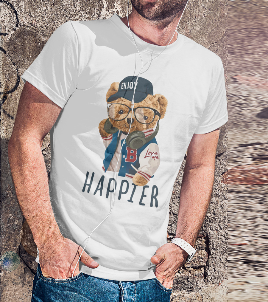ENJOY LOVE ME VARSITY BEAR HAPPIER T-Shirt