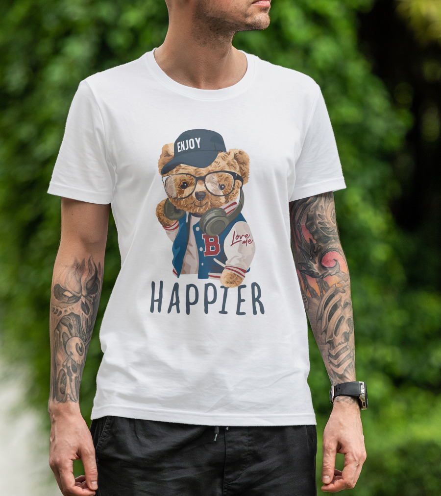 ENJOY LOVE ME VARSITY BEAR HAPPIER T-Shirt