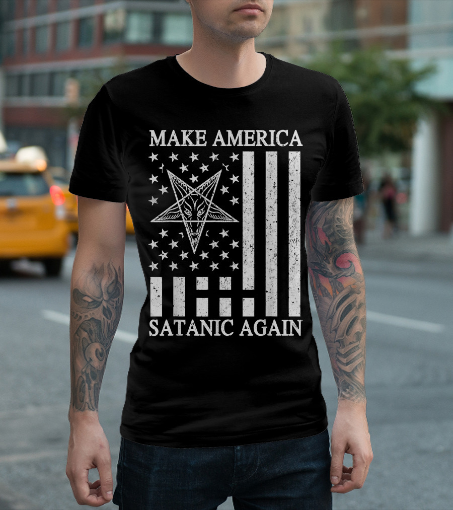 Make America Satanic Great Again American Flag Pentagram T-Shirt