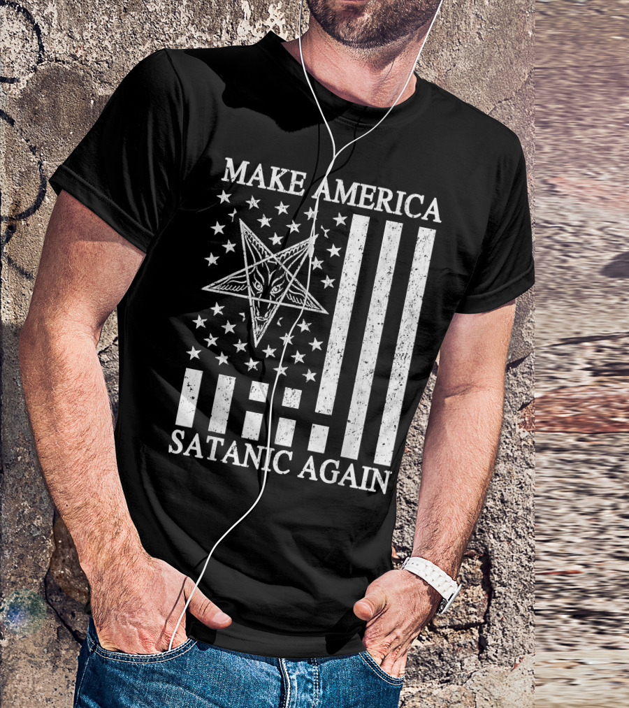 Make America Satanic Great Again American Flag Pentagram T-Shirt